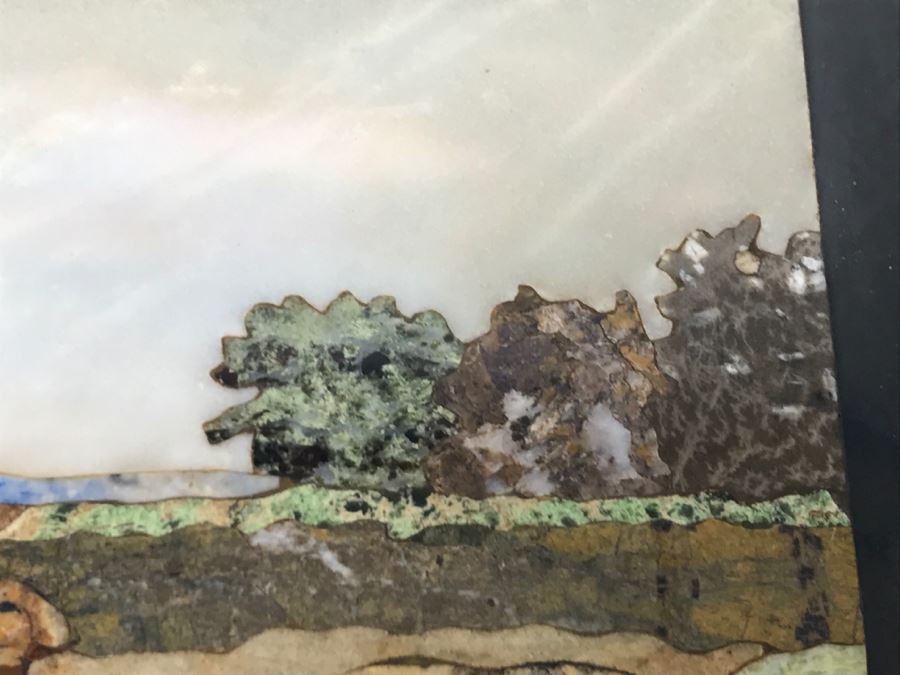 Impressive Semi-Precious Stone Inlay Plein Air Mosiac Artwork Of Shepard In Field Tending To Sheep By U. Martelli [Photo 18]