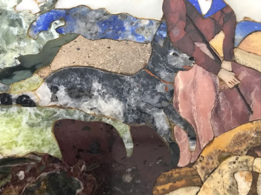 Impressive Semi-Precious Stone Inlay Plein Air Mosiac Artwork Of Shepard In Field Tending To Sheep By U. Martelli [Photo 9]