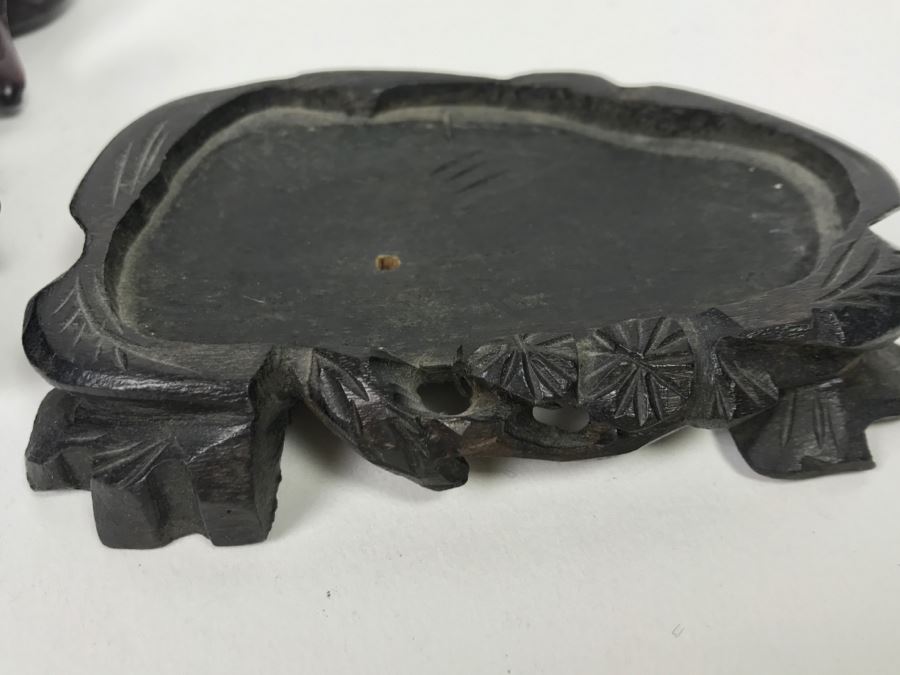 Chinese Carved Reddish Stone With Black Of Elder Fisherman With Boy On Wooden Base [Photo 28]