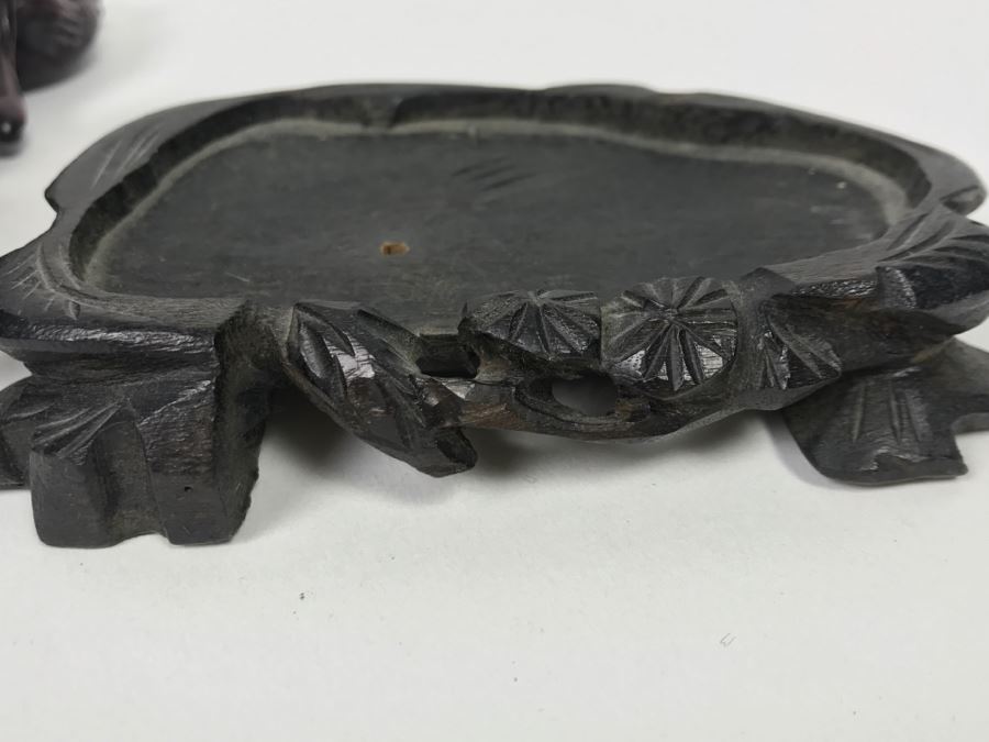 Chinese Carved Reddish Stone With Black Of Elder Fisherman With Boy On Wooden Base [Photo 29]