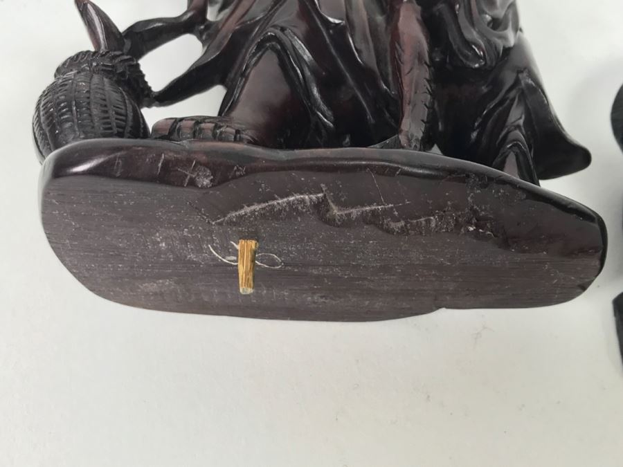 Chinese Carved Reddish Stone With Black Of Elder Fisherman With Boy On Wooden Base [Photo 34]