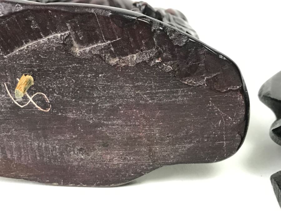 Chinese Carved Reddish Stone With Black Of Elder Fisherman With Boy On Wooden Base [Photo 33]