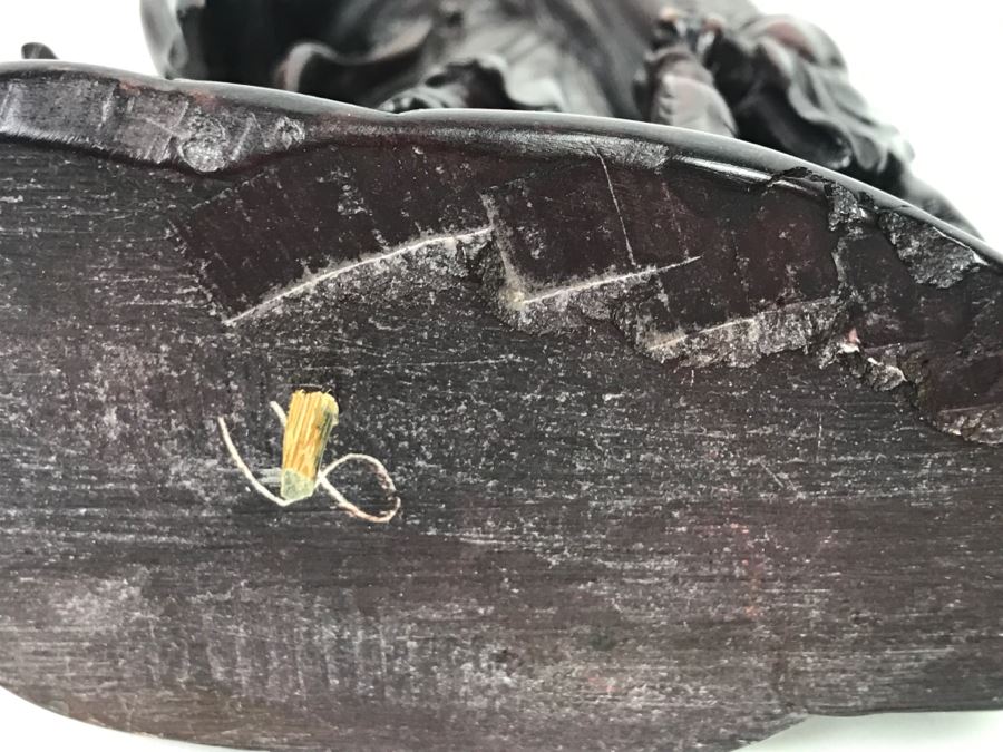 Chinese Carved Reddish Stone With Black Of Elder Fisherman With Boy On Wooden Base [Photo 31]