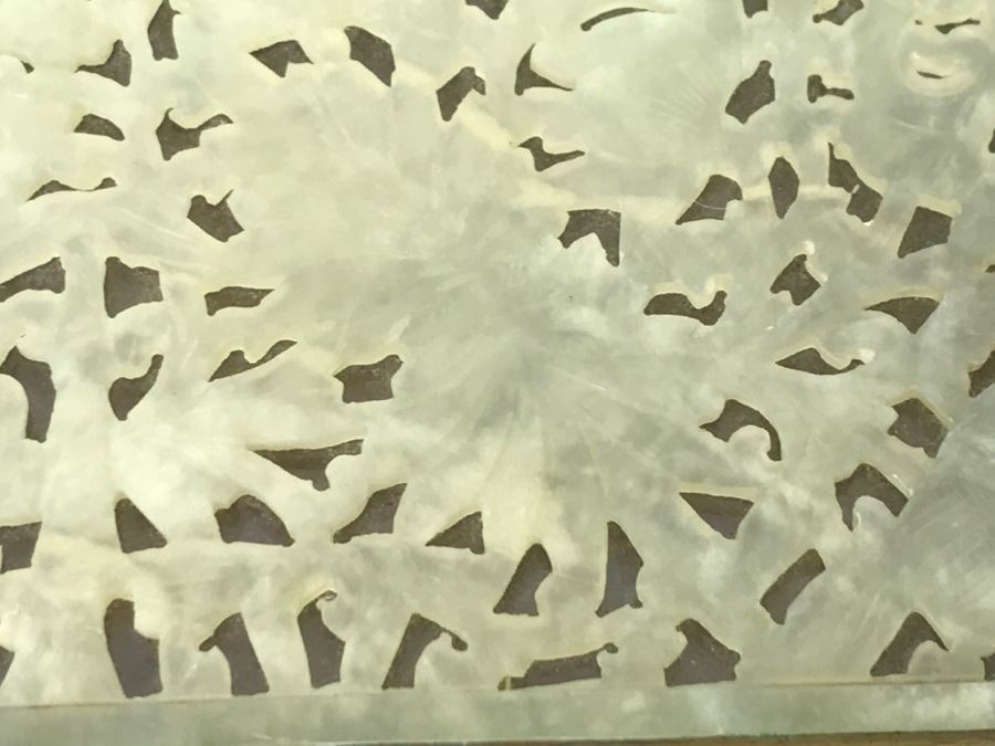 Vintage Brass Chinese Chased Box With Light Green Carved Stone Top [Photo 8]