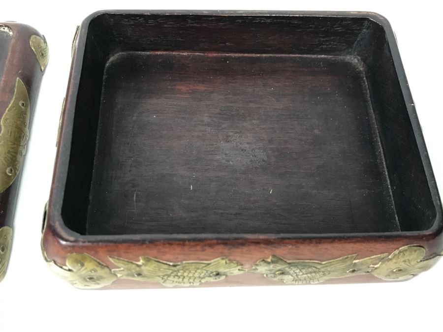 Vintage Chinese Wooden Box With Brass Embellishments [Photo 9]