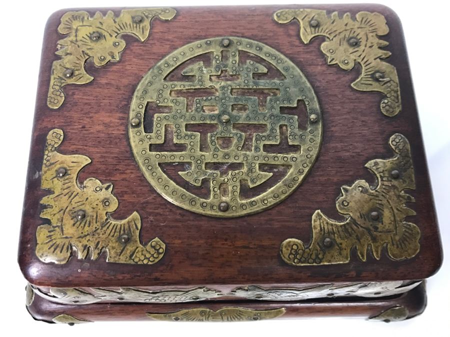 Vintage Chinese Wooden Box With Brass Embellishments [Photo 7]