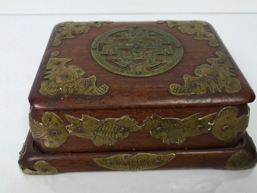 Vintage Chinese Wooden Box With Brass Embellishments [Photo 4]