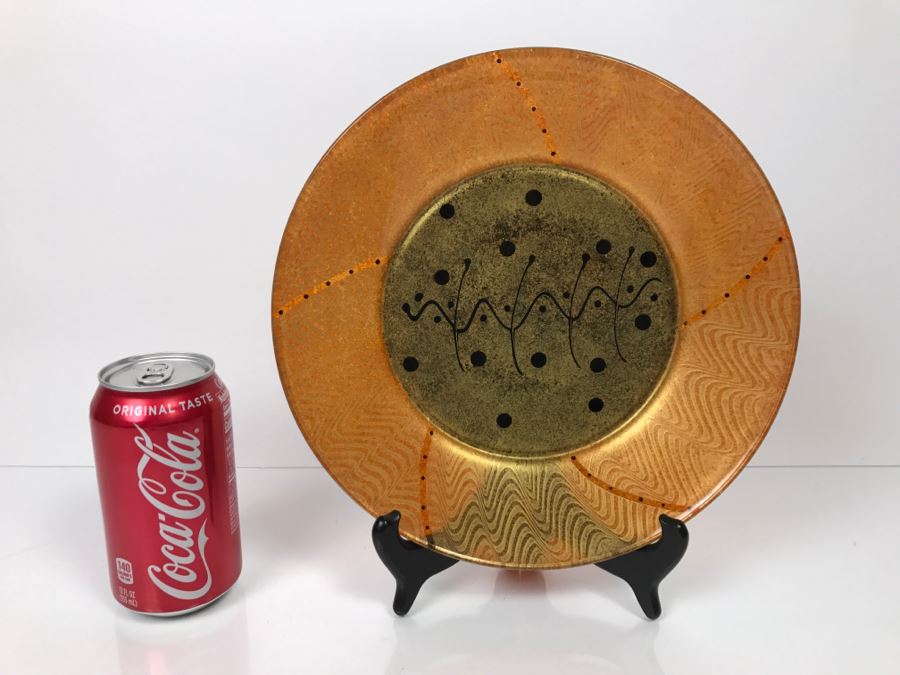 Signed Art Glass Plate With Stand