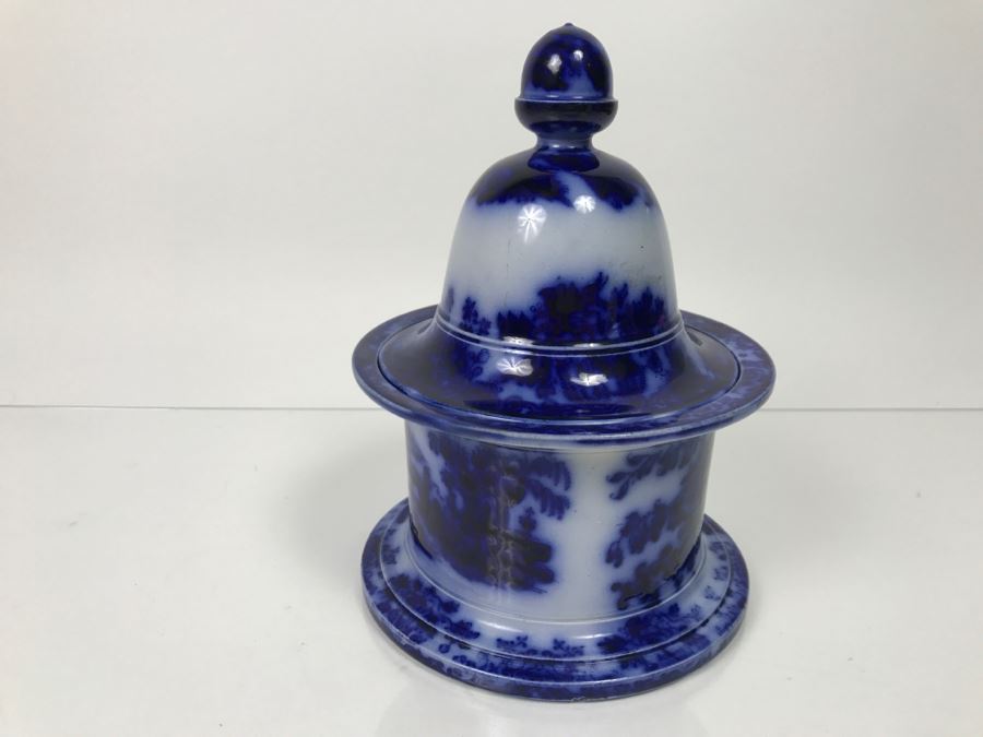 Antique 1840 Blue And White Tobacco Jar (See Hairline Crack In Bottom In Photo) [Photo 5]