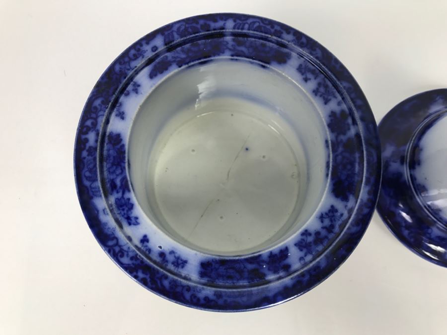 Antique 1840 Blue And White Tobacco Jar (See Hairline Crack In Bottom In Photo) [Photo 12]