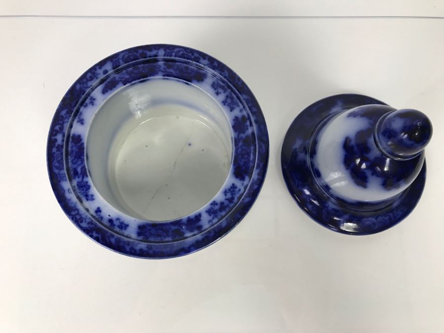 Antique 1840 Blue And White Tobacco Jar (See Hairline Crack In Bottom In Photo) [Photo 11]