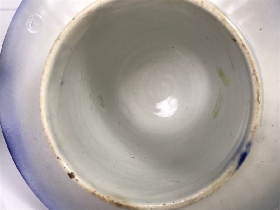 Antique 1840 Blue And White Tobacco Jar (See Hairline Crack In Bottom In Photo) [Photo 20]