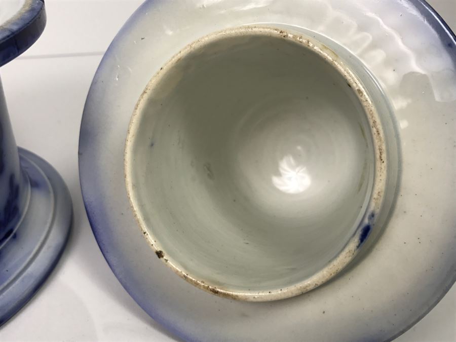 Antique 1840 Blue And White Tobacco Jar (See Hairline Crack In Bottom In Photo) [Photo 19]
