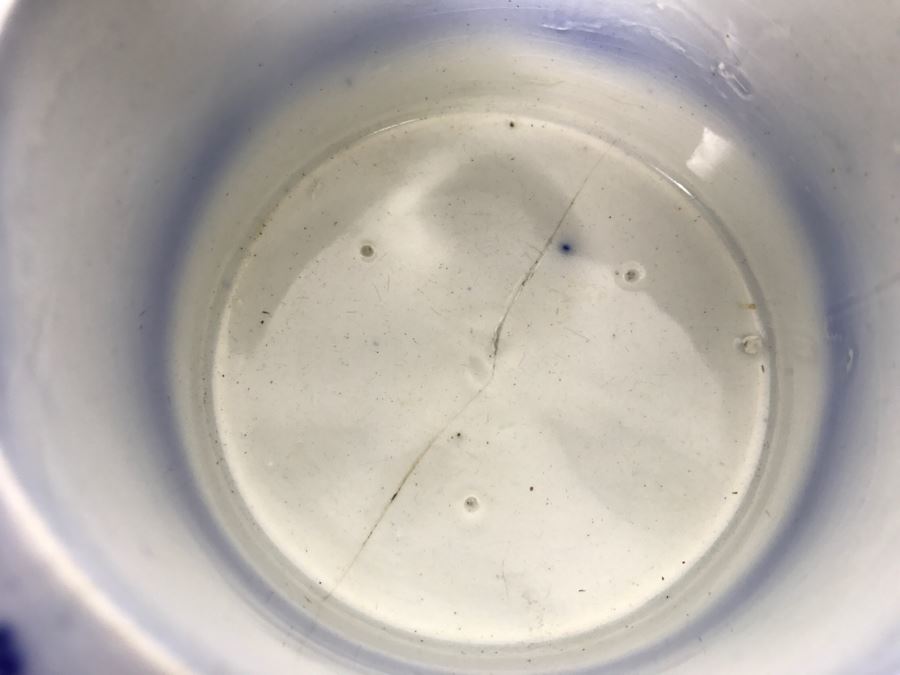 Antique 1840 Blue And White Tobacco Jar (See Hairline Crack In Bottom In Photo) [Photo 13]