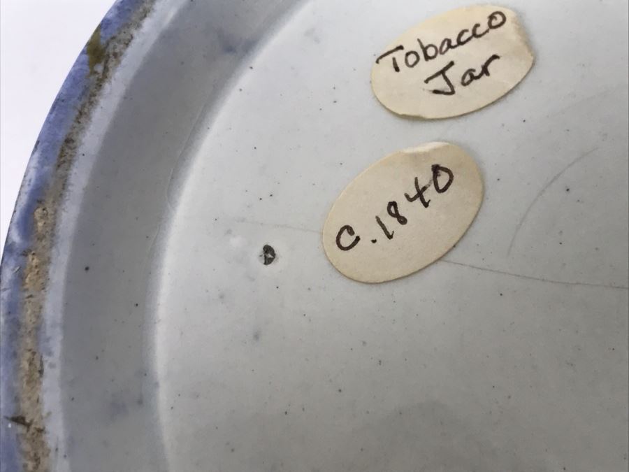 Antique 1840 Blue And White Tobacco Jar (See Hairline Crack In Bottom In Photo) [Photo 18]