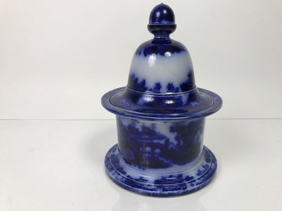 Antique 1840 Blue And White Tobacco Jar (See Hairline Crack In Bottom In Photo) [Photo 6]