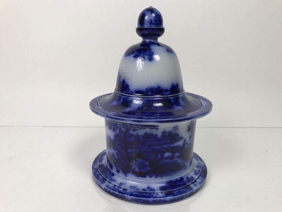 Antique 1840 Blue And White Tobacco Jar (See Hairline Crack In Bottom In Photo) [Photo 2]