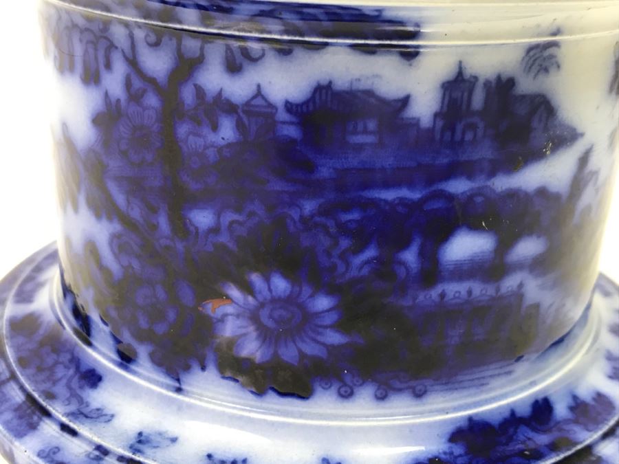 Antique 1840 Blue And White Tobacco Jar (See Hairline Crack In Bottom In Photo) [Photo 4]