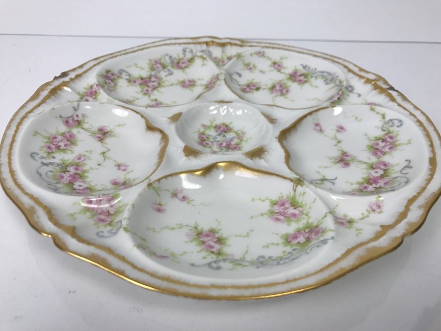 Limoges Theodore Haviland France Oyster Plate S.F. Kaufman Trenton, NJ - Note Several Small Chips On Rim [Photo 5]