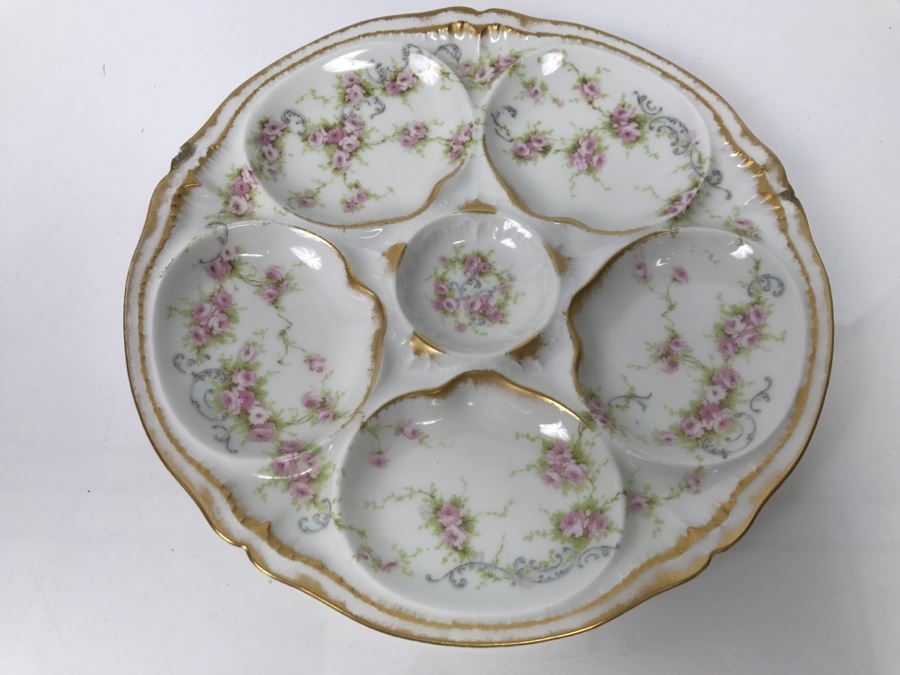 Limoges Theodore Haviland France Oyster Plate S.F. Kaufman Trenton, NJ - Note Several Small Chips On Rim