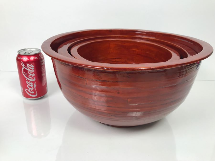 Set Of (3) New Bamboo Nesting Bowls Saks Fifth Ave [Photo 1]