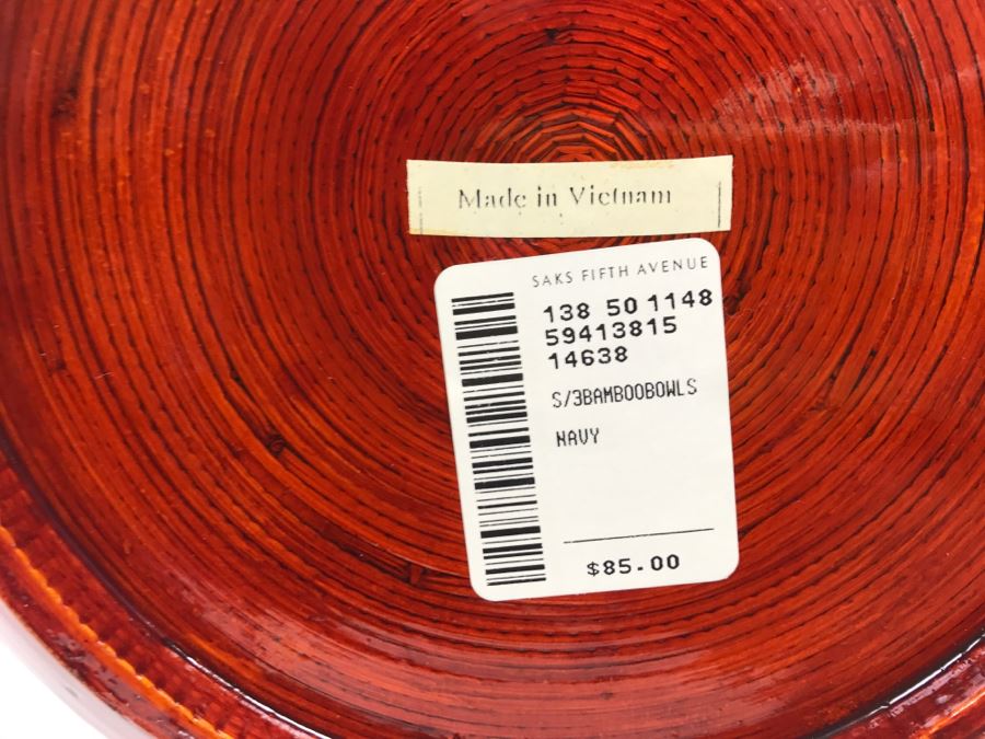 Set Of (3) New Bamboo Nesting Bowls Saks Fifth Ave [Photo 5]