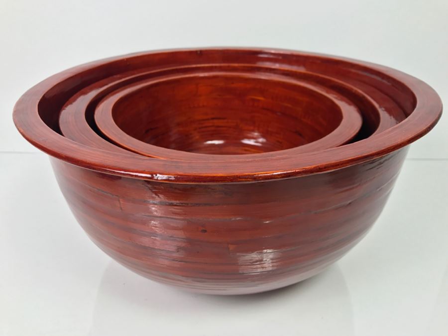 Set Of (3) New Bamboo Nesting Bowls Saks Fifth Ave [Photo 2]