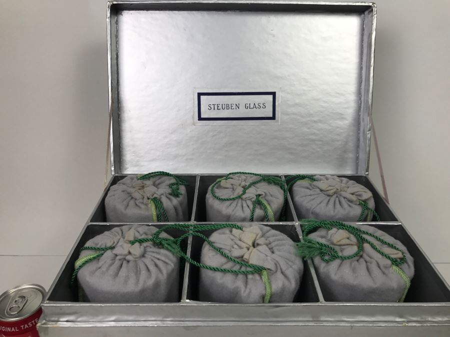 Set Of (6) Steuben Glass Water Goblets With Covers And Original Box Retails For $1,200 Without Box [Photo 5]
