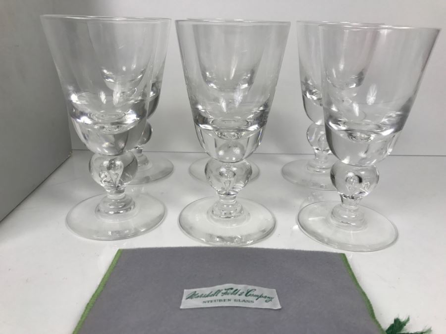 Set Of (6) Steuben Glass Water Goblets With Covers And Original Box Retails For $1,200 Without Box