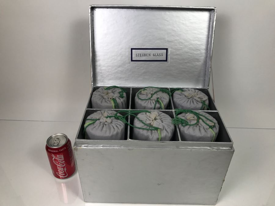Set Of (6) Steuben Glass Water Goblets With Covers And Original Box Retails For $1,200 Without Box [Photo 2]
