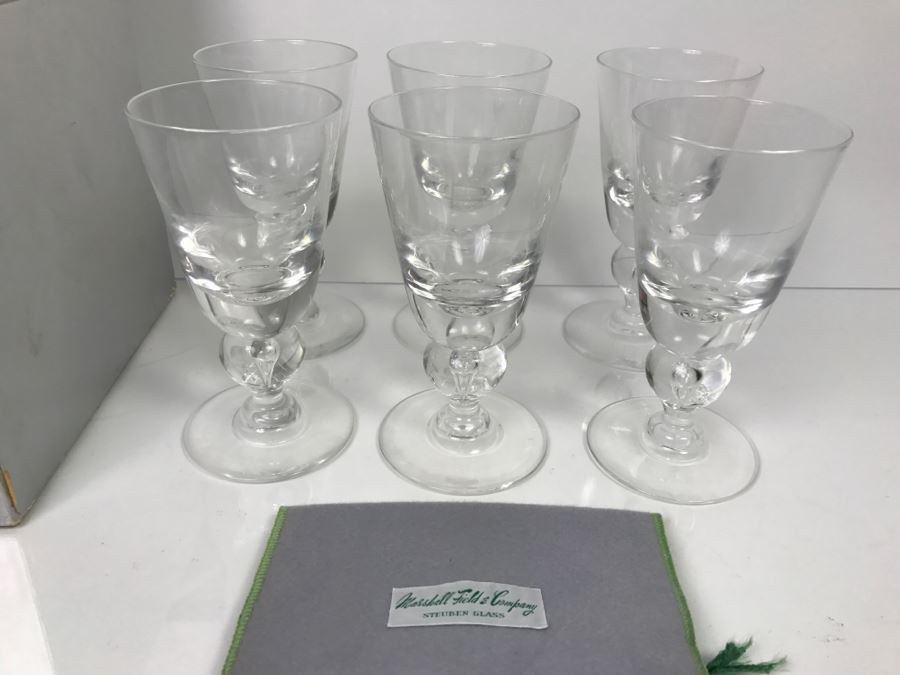 Set Of (6) Steuben Glass Water Goblets With Covers And Original Box Retails For $1,200 Without Box [Photo 7]