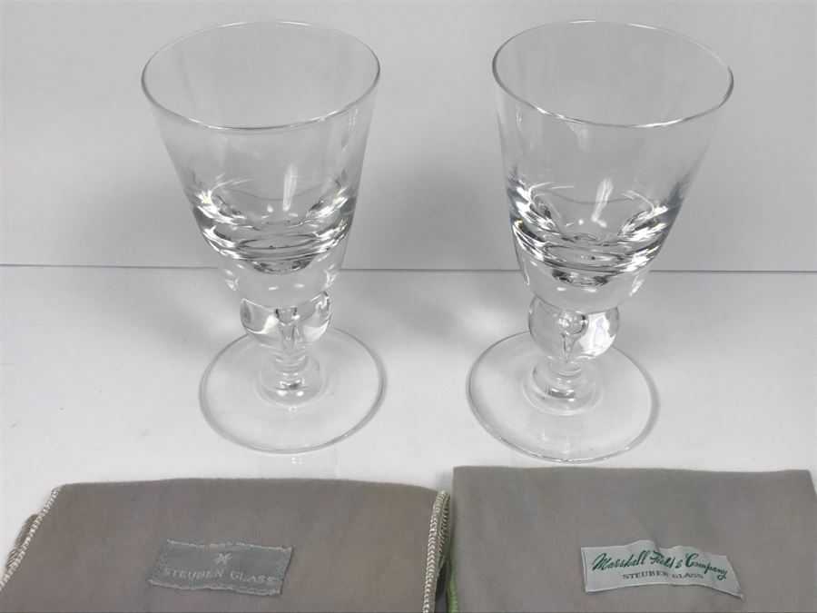 Set Of (2) Steuben Glass Water Goblets With Covers Retails For $400 [Photo 5]