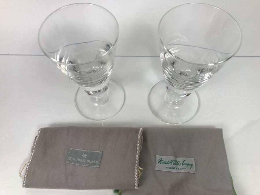 Set Of (2) Steuben Glass Water Goblets With Covers Retails For $400 [Photo 10]