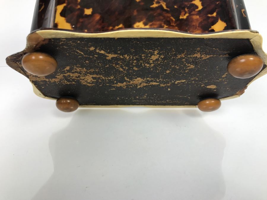 Antique Tortoiseshell Tea Caddy Box With Metal Inlay [Photo 22]