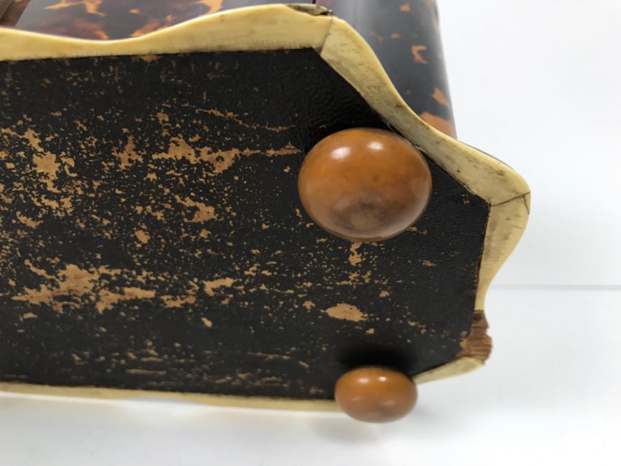 Antique Tortoiseshell Tea Caddy Box With Metal Inlay [Photo 24]