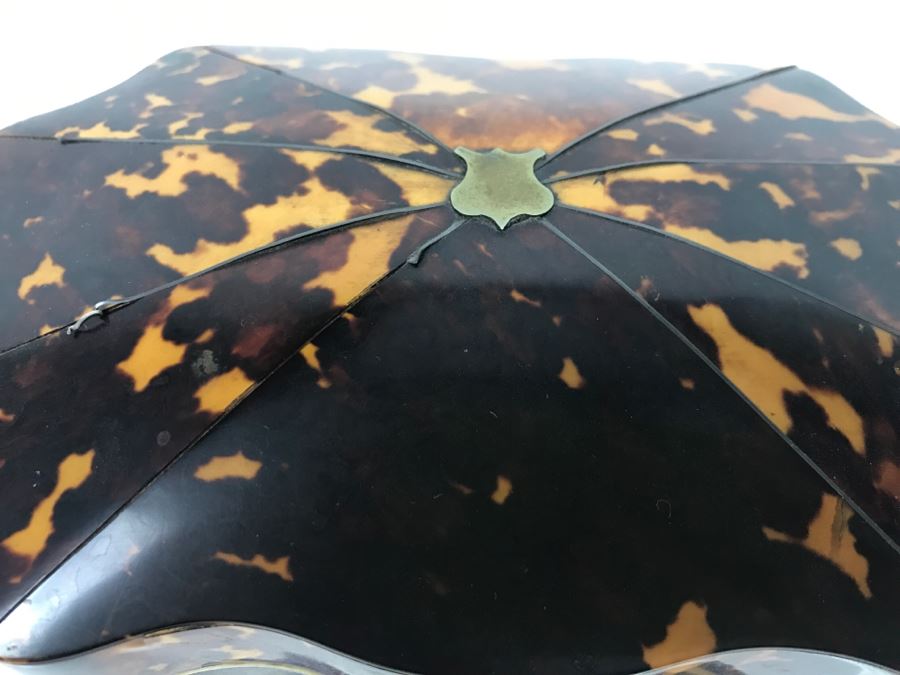 Antique Tortoiseshell Tea Caddy Box With Metal Inlay [Photo 19]