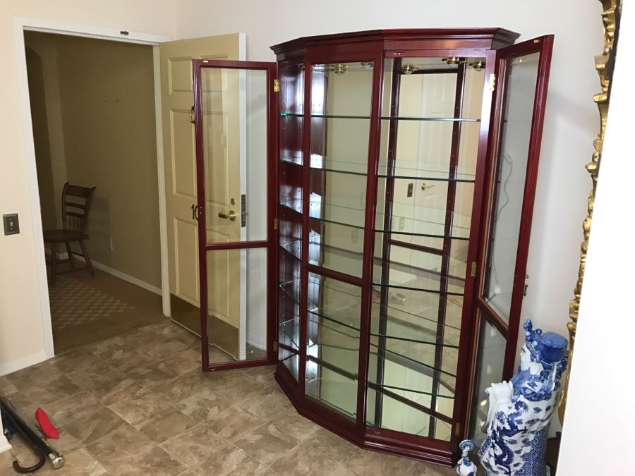 Nice Rosewood Curio Display Cabinet With Back Mirror, Glass Shelving And Overhead Lighting Perfect For Housing Your Collection [Photo 10]