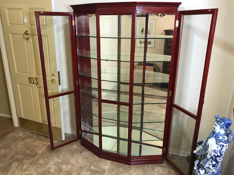 Nice Rosewood Curio Display Cabinet With Back Mirror, Glass Shelving And Overhead Lighting Perfect For Housing Your Collection [Photo 11]