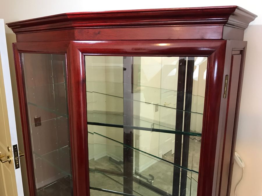 Nice Rosewood Curio Display Cabinet With Back Mirror, Glass Shelving And Overhead Lighting Perfect For Housing Your Collection [Photo 7]
