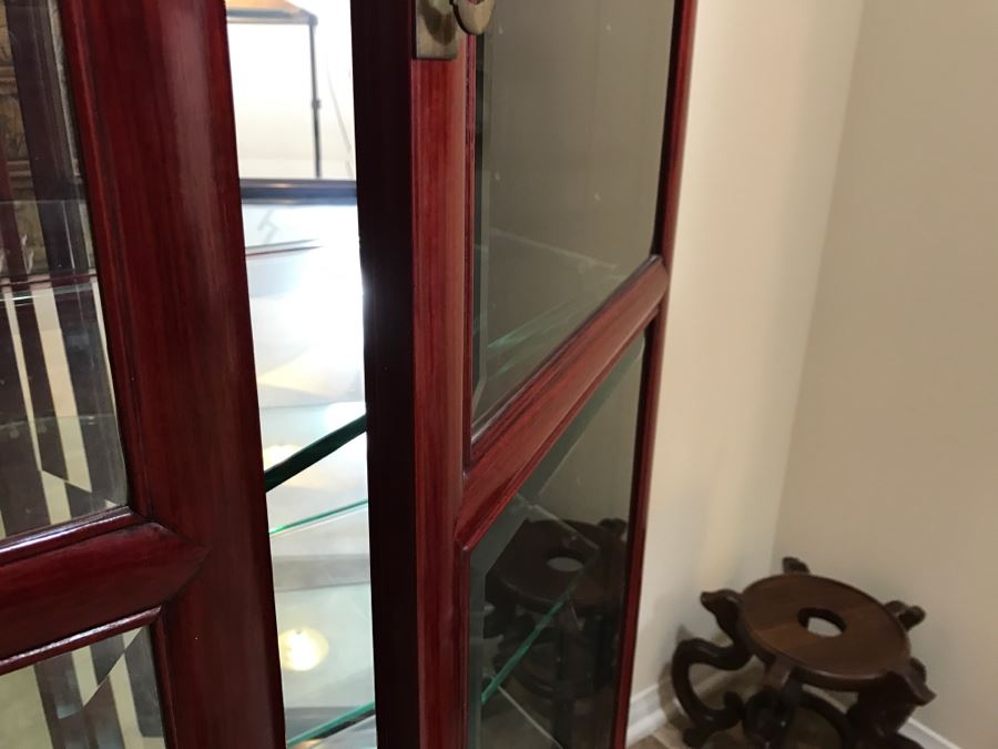 Nice Rosewood Curio Display Cabinet With Back Mirror, Glass Shelving And Overhead Lighting Perfect For Housing Your Collection [Photo 8]