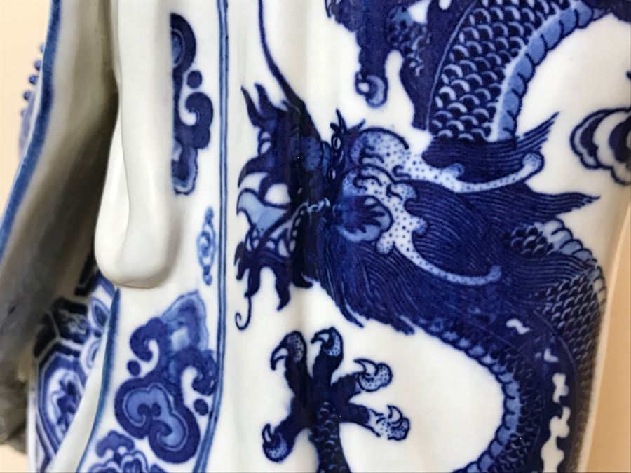 Huge Signed Chinese Blue And White Porcelain Figure With Boys And Wooden Stand [Photo 22]