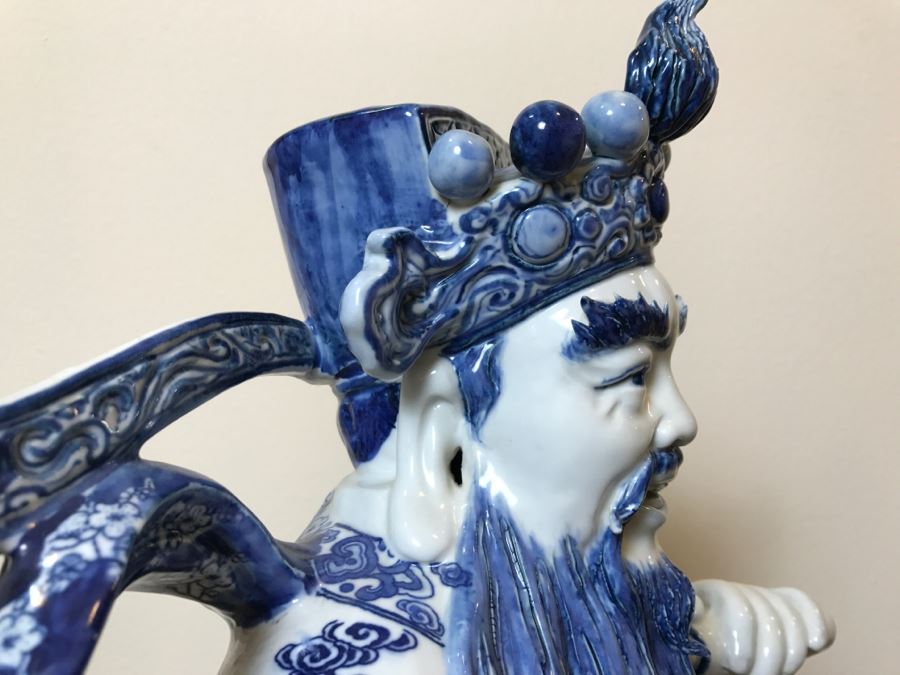 Huge Signed Chinese Blue And White Porcelain Figure With Boys And Wooden Stand [Photo 28]