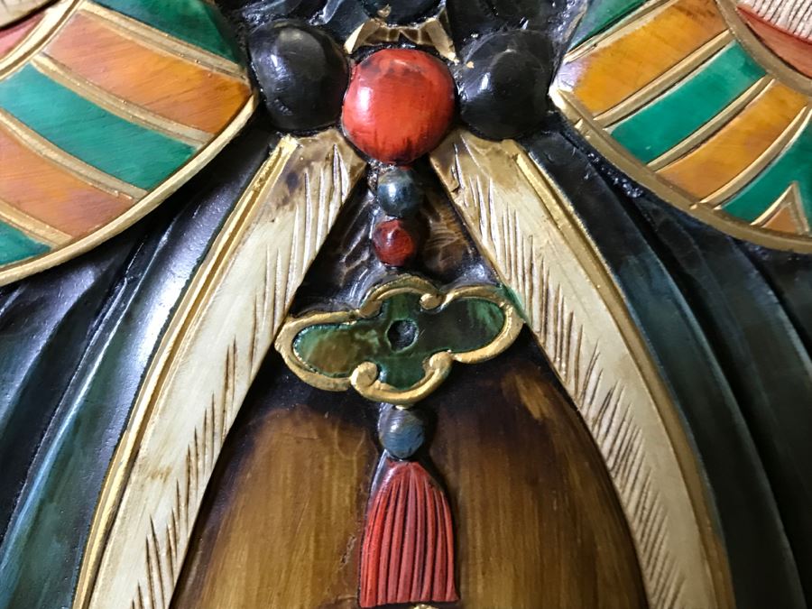 Chinese Wooden Relief Carved And Hand Painted Wall Hanging Artwork Of Emperor [Photo 14]