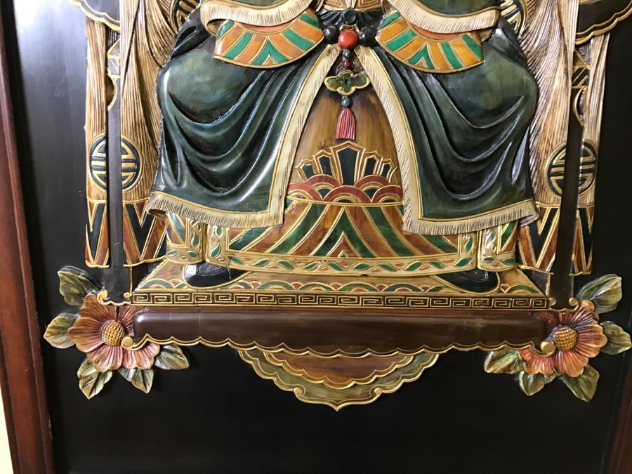 Chinese Wooden Relief Carved And Hand Painted Wall Hanging Artwork Of Emperor [Photo 10]