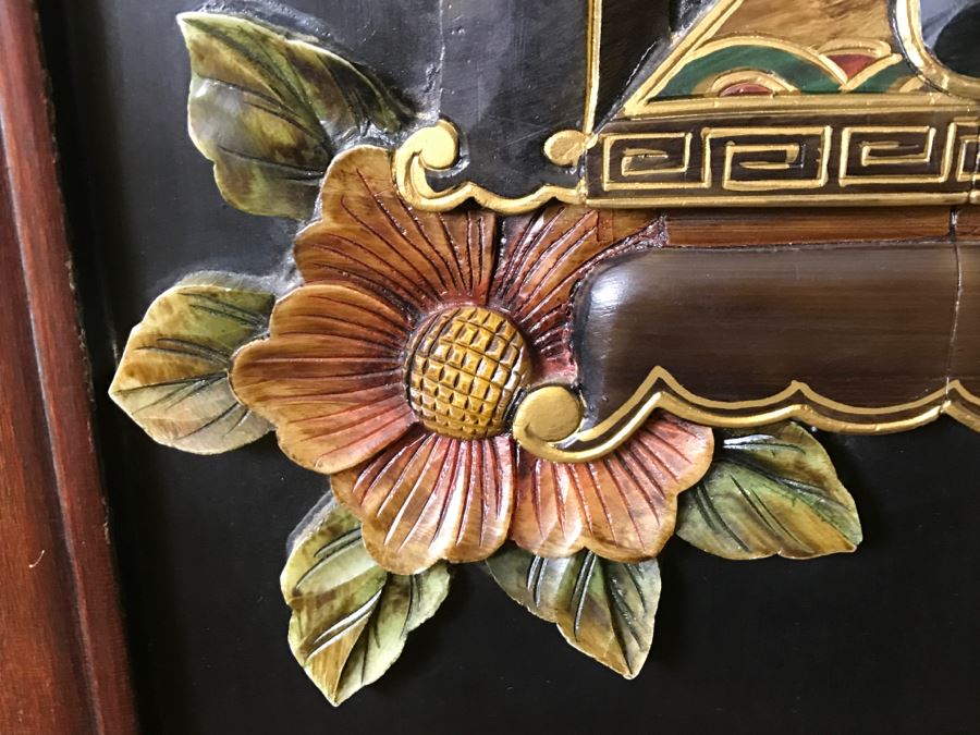 Chinese Wooden Relief Carved And Hand Painted Wall Hanging Artwork Of Emperor [Photo 11]