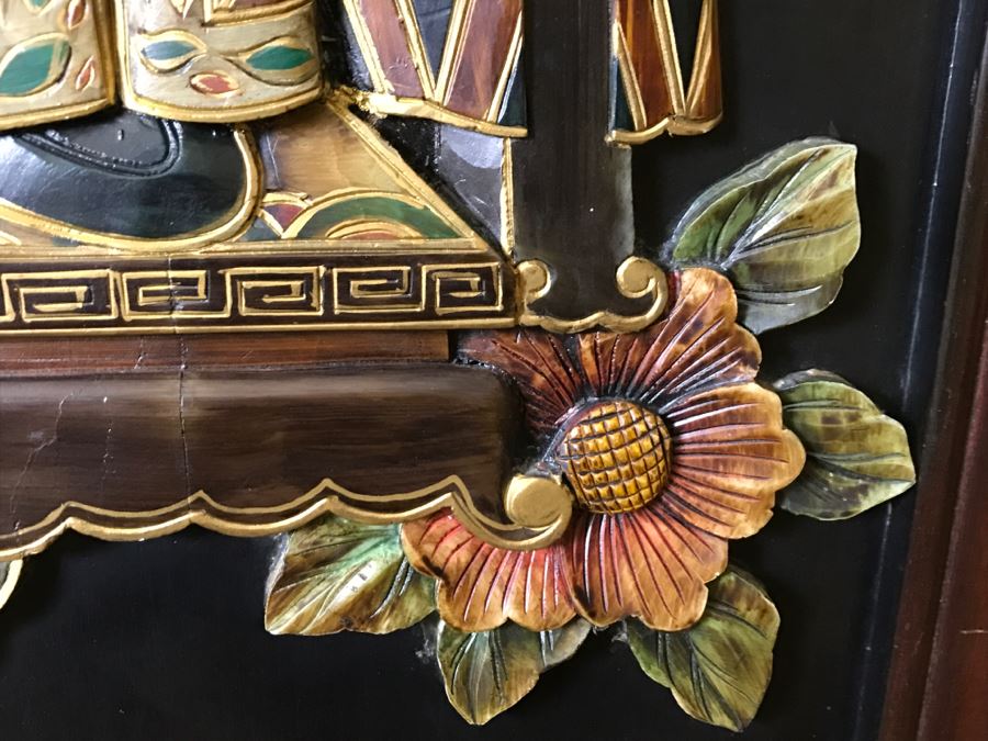 Chinese Wooden Relief Carved And Hand Painted Wall Hanging Artwork Of Emperor [Photo 13]