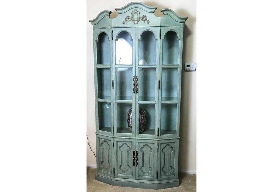 Vintage Light Blue Wooden China Cabinet [Photo 1]