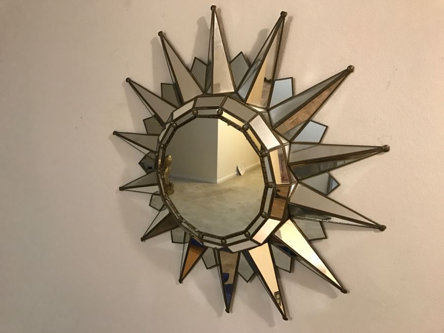 Brass And Glass Sunburst Wall Mirror [Photo 5]