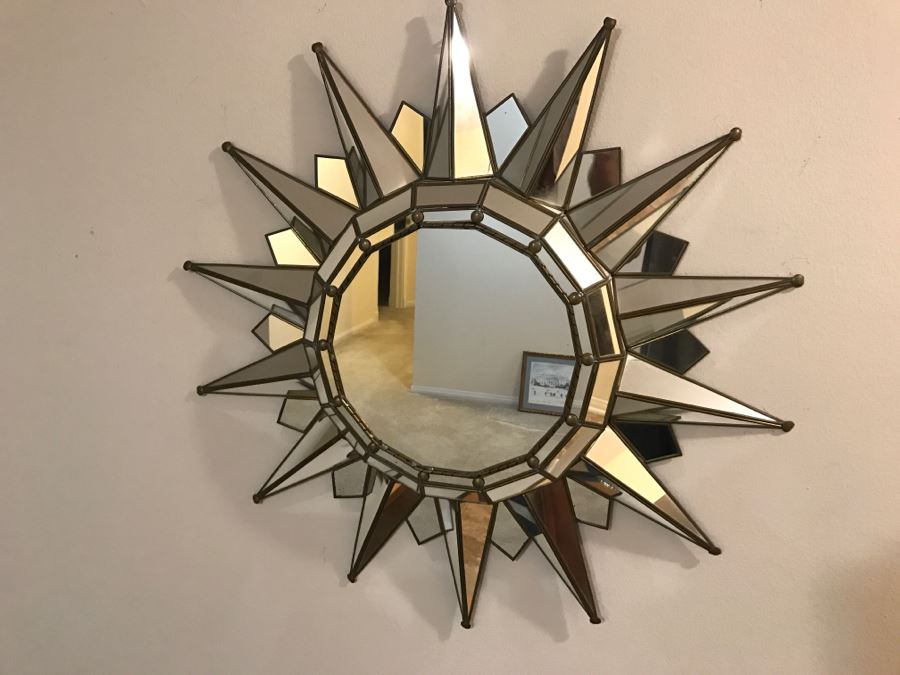 Brass And Glass Sunburst Wall Mirror [Photo 1]