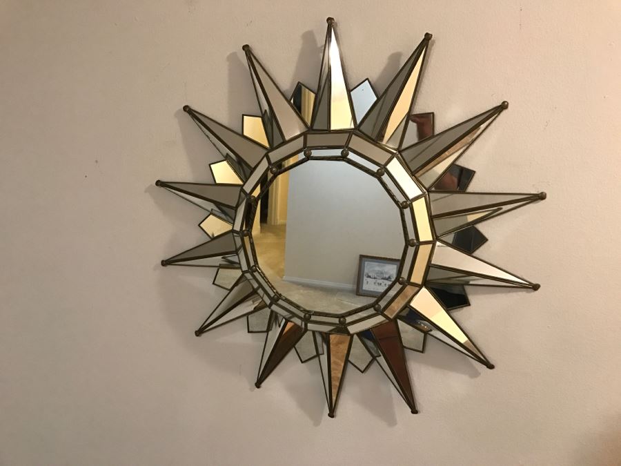 Brass And Glass Sunburst Wall Mirror [Photo 3]